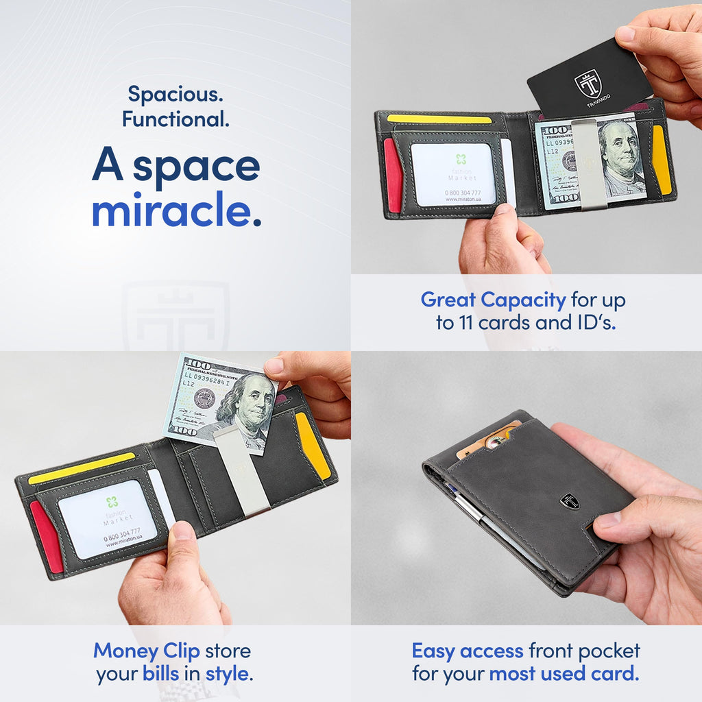 TRAVANDO Mens Wallet with Money Clip AUSTIN RFID Blocking Bifold Credit Card Holder for Men with Gift Box