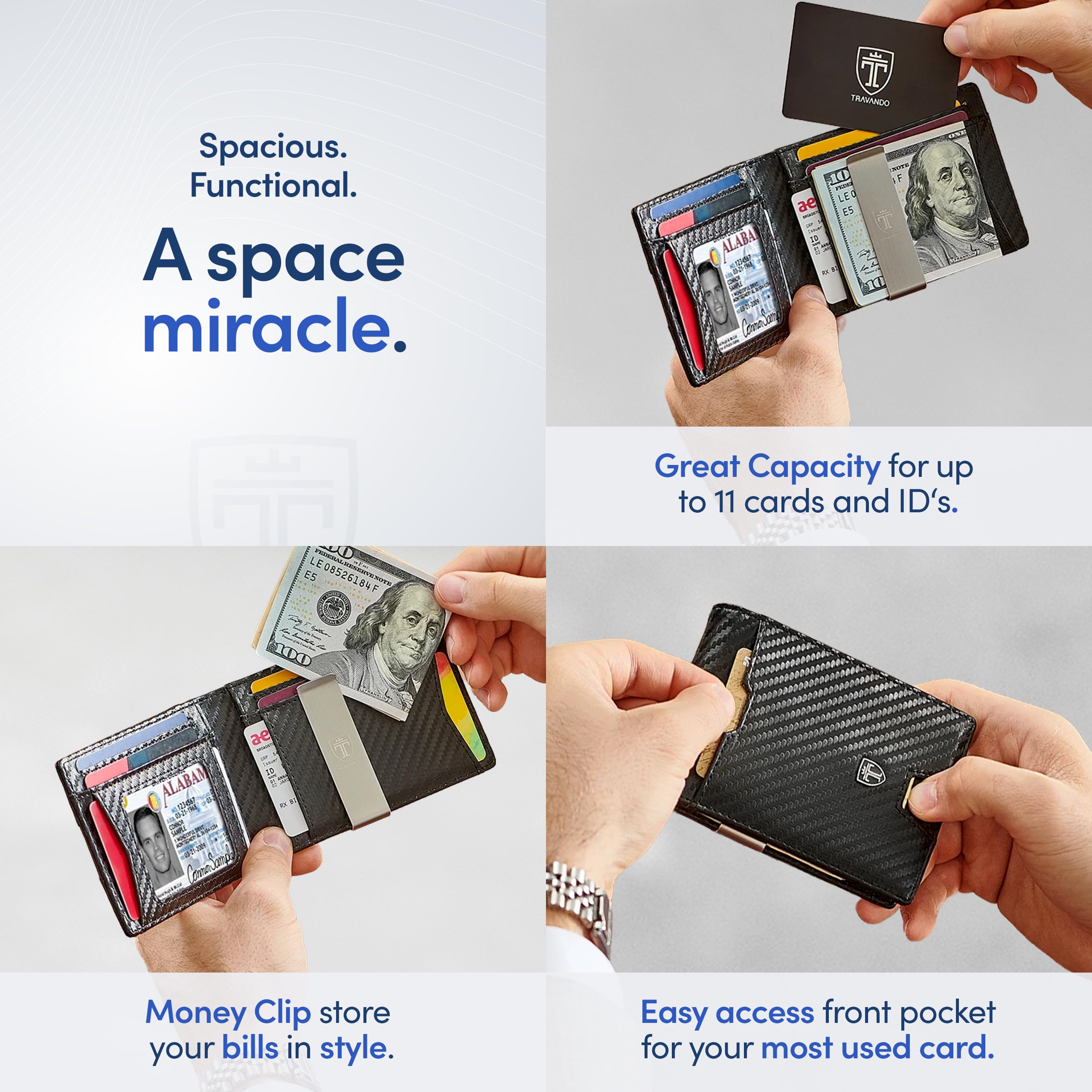 TRAVANDO Mens Wallet with Money Clip AUSTIN RFID Blocking Bifold Credit Card Holder for Men with Gift Box