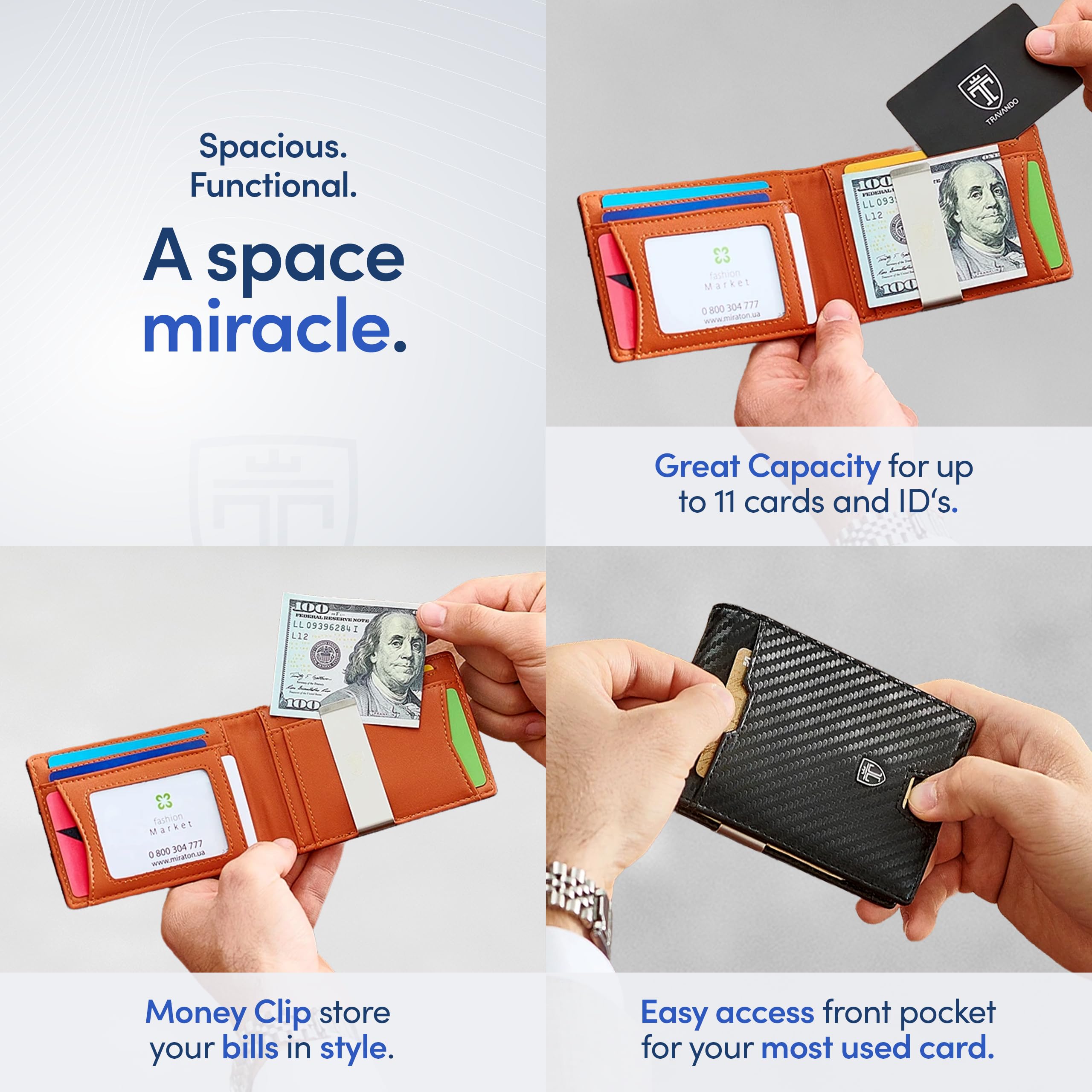 TRAVANDO Mens Wallet with Money Clip AUSTIN RFID Blocking Bifold Credit Card Holder for Men with Gift Box
