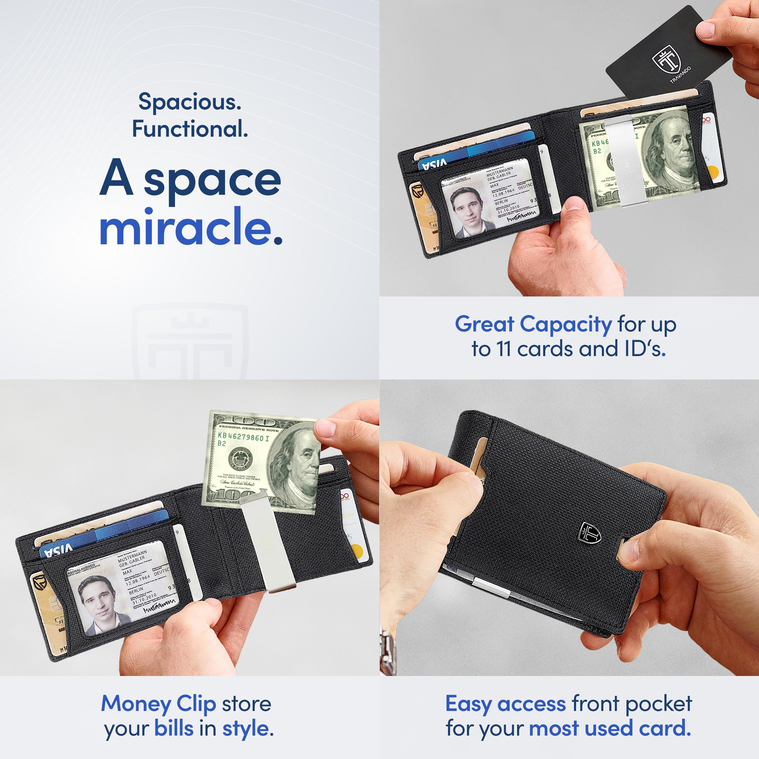 TRAVANDO Mens Wallet with Money Clip AUSTIN RFID Blocking Bifold Credit Card Holder for Men with Gift Box